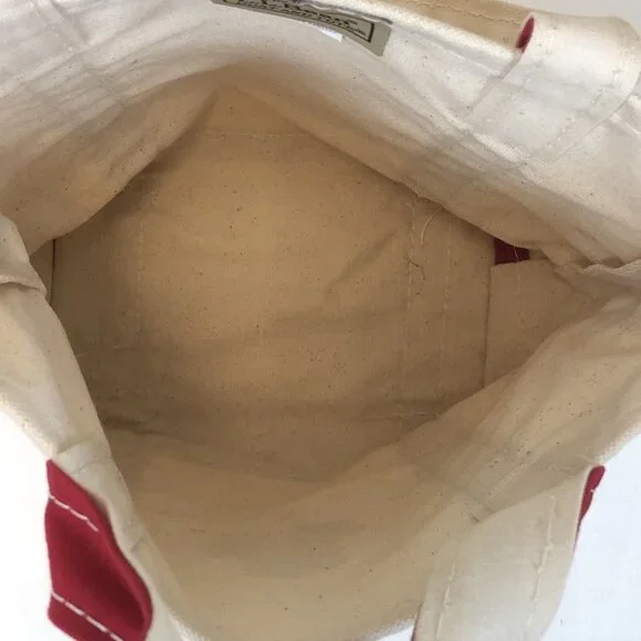 LL Bean Boat & Tote Canvas Red Double Handle Snowflake Small Bag Made in USA - Picture 10 of 13